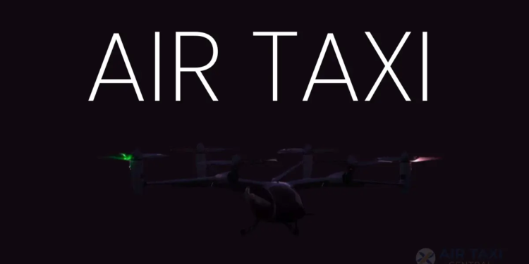 Passenger boarding an electric air taxi at vertiport for their first flight experience
