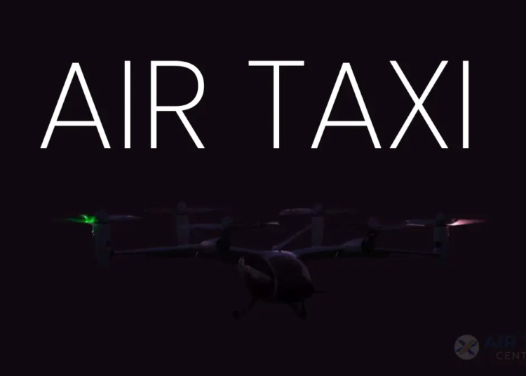 Passenger boarding an electric air taxi at vertiport for their first flight experience