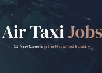 Air taxi jobs and careers infographic showing 15 different roles in the eVTOL flying taxi industry 2026