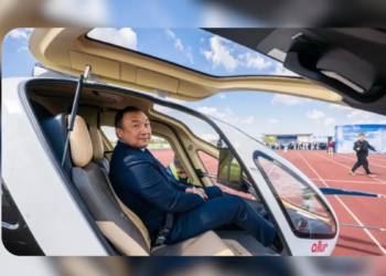 EHang EH216-S autonomous air taxi completing first passenger flight in Astana Kazakhstan during Games of the Future 2026